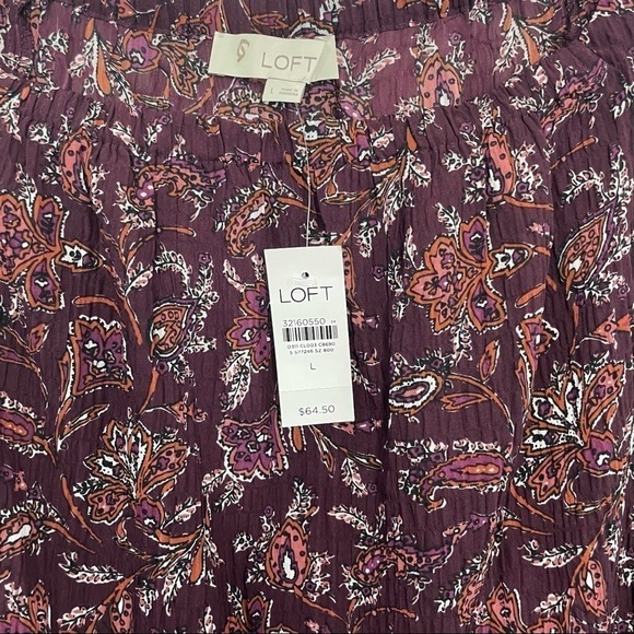 Loft Square Neck Peplum Blouse Top Floral Paisley Print Purple NWT - Picture 8 of 13